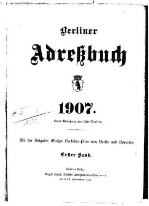Berliner Adreßbuch 1907 Erster Band