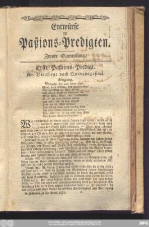 Entwürfe zu Paßions-Predigten.