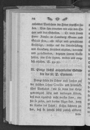 IX. Einige höchst angepriesene Gedanken des sel. D. Speners.