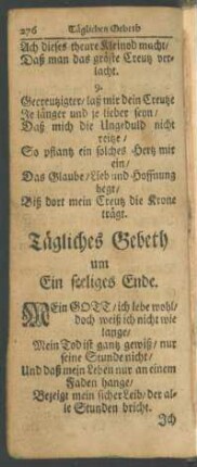 Tägliches Gebeth um Ein seeliges Ende