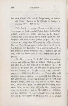 318-332 [Rezension] Sengelmann, Heinrich Matthias, Das Buch Tobit