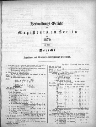 No. XIII. Berich der Invaliden- und Veteranen-Unterstützungs-Deputation