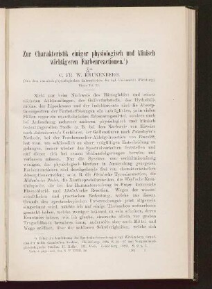 Zur Charakteristik einiger physiologisch und klinisch wichtigeren Farbenreactionen