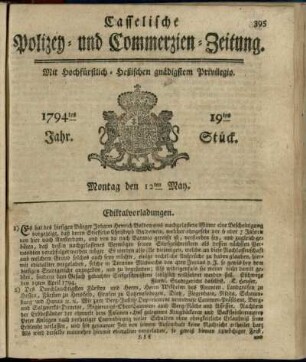 19tes Stueck, Montag den 12ten May 1794