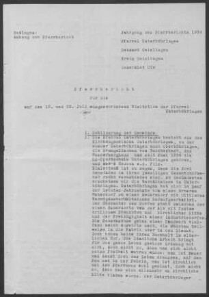 Unterböhringen mit Oberböhringen, Hausen/Fils und Reichenbach/Täle: Pfarrbericht 1934