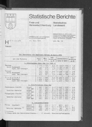Der Seeverkehr des Hamburger Hafens im April 1972 : Lfd. Nr. 34