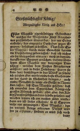 Großmächtigster König/ Allergnädigster König und Herr!