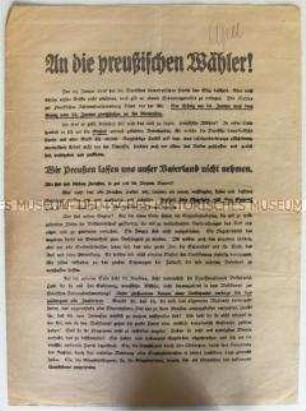 Aufruf der Deutschen Demokratischen Partei zur Wahl der preußischen Landesversammlung 1919