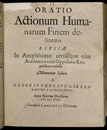 Oratio Actionum Humanarum Finem delineans