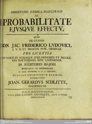 Dissertatio Jvridica Inavgvralis De Probabilitate Ejvsqve Effectv