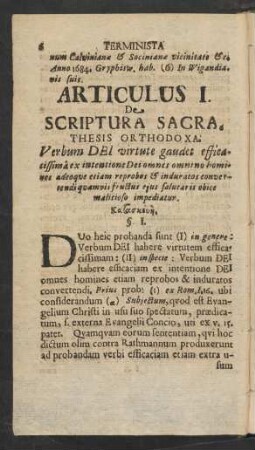 Articulus I. De Scriptura Sacra Thesis Orthodoxa
