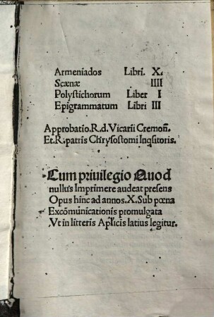Armeniados libri X. Scaenae IIII. Polystichorum Liber I. Epigrammatum Libri III.