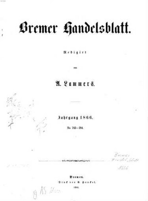 Bremer Handelsblatt : Wochenschrift für Handel, Volkswirtschaft und Statistik. 1866