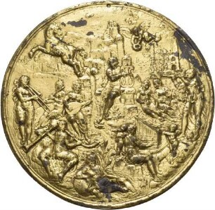 Bleigußplakette mit Darstellung des Apoll und den Musen