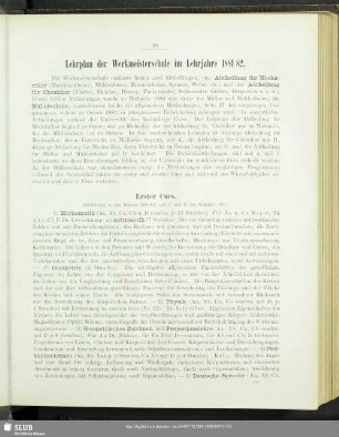 Lehrplan der Werkmeisterschule im Lehrjahre 1881/82