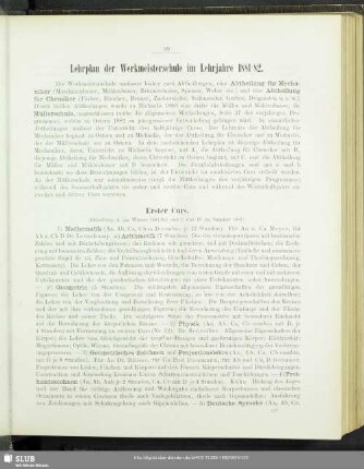 Lehrplan der Werkmeisterschule im Lehrjahre 1881/82