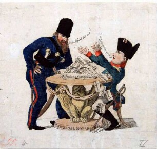 Napoleon-Karikatur: "Dein Siel ist aus! ... O weh mein Haus!"