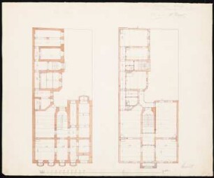 Wohnhäuser Ritterstraße 61-65, Berlin-Kreuzberg: Wohnhaus Knoblauch Nr. 64 (1. Entwurfsphase): Grundriss KG und 3.OG