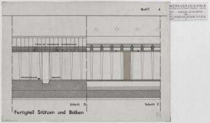 Wettbewerb U-Bahnhof Blissestraße (nicht realisiert), 1. Preis – Fertigteile: Stützen- und Balken: Schnitte. Berlin-Wilmersdorf
