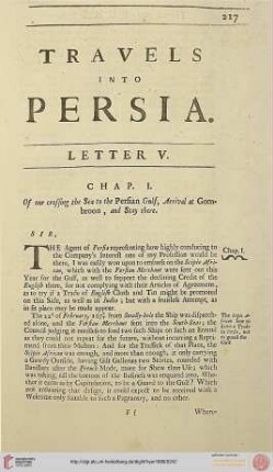 Letter V, Travels into Persia