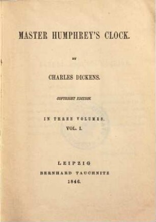 Master Humphrey's clock : in three volumes, 1