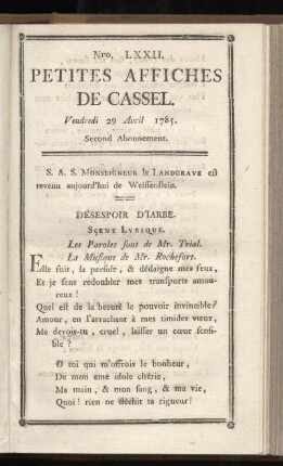 No LXXII (Vendredi 29 Avril 1785)