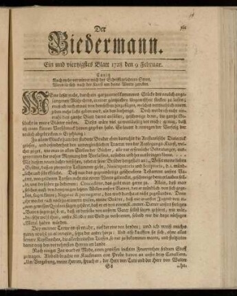 Ein und viertzigstes Blatt 1728 den 9 Februar