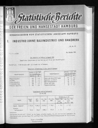 Die Industrie in Hamburg im August 1960 : Lfd. Nr. 20