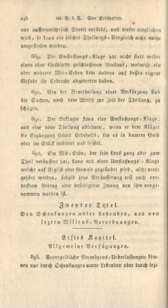 Zweyter Titel. Von Schenkungen unter Lebenden, und von letzten Willens-Verordnungen