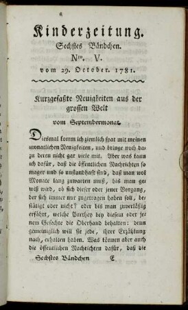 Nro. V. vom 29. October 1781