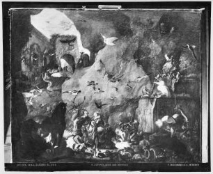 Odysseus mit seinen in Tiere verwandelten Gefährten bei Circe : Carl Ruthart (nachweisbar 1663-nach 1672). Odysseus mit seinen in Tiere verwandelten Gefährten bei Circe (Die Figuren von Johann Spillenberger aus Kaschau). Leinwand, 135,0 x 168,0 cm, 1666. Dresden: Gemäldegalerie Alte Meister Kat. 1930, Nr. 2010