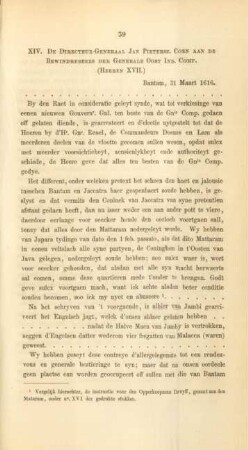 XIV. De directeur-generaal Jan Pietersz. Coen aan de bewindhebbers der generale Oost Ind. Comp. (Heeren XVII.)