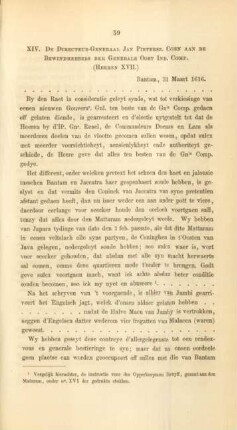 XIV. De directeur-generaal Jan Pietersz. Coen aan de bewindhebbers der generale Oost Ind. Comp. (Heeren XVII.)