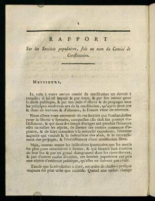 4-12, Rapport Sur les Sociétés populaires, fait au nom du Comité de Constitution.