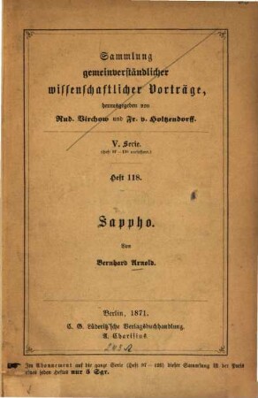Sappho : Vortrag, gehalten zu München am 25. März 1870