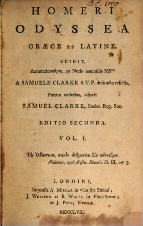 Homeri Odyssea : Graece Et Latine, 1