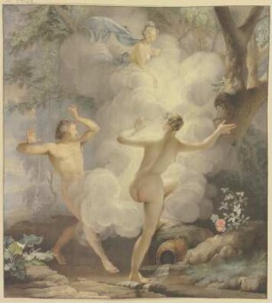 Alpheios verfolgt Arethusa, die von Diana gerettet wird