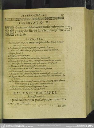Observatio VI. In crimine Adulterii an praescriptio quinquenii, hodierno Iure Saxonico, attendenda sit?