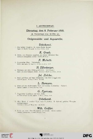 Oelgemälde und Aquarelle (Nr. 1-173)