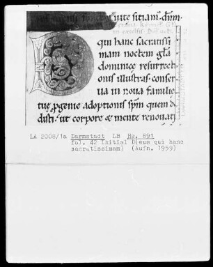 Laacher Sakramentar — Initiale D (eus qui hanc sacratissima), Folio 42 recto