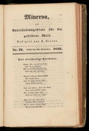 Minerva, Nr. 22, 30. November 1839