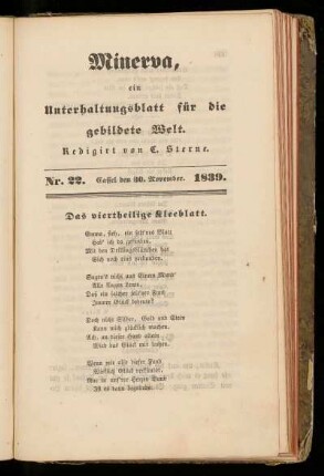 Minerva, Nr. 22, 30. November 1839