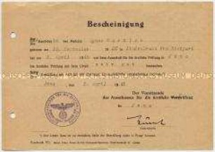 Bescheinigung über die bestandene ärztliche Prüfung an der Friedrich-Schiller- Universität Jena - Personenkonvolut