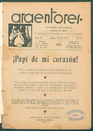 1935005200: ¡Papi de mi corazón! : pieza cómica en tres actos