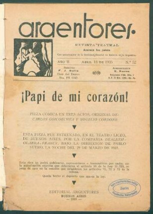 1935005200: ¡Papi de mi corazón! : pieza cómica en tres actos