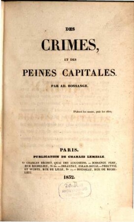 Des Crimes et des Peines Capitales