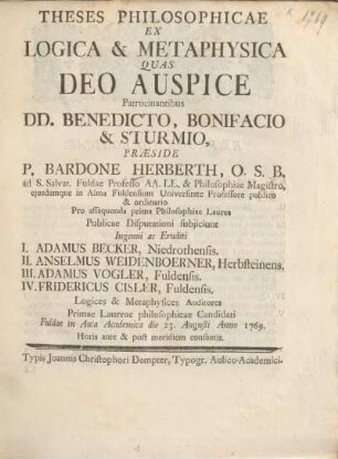 Theses philosophicae ex logica & metaphysica