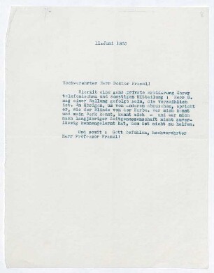 Brief von Gerhart Hauptmann an Oskar Frankl