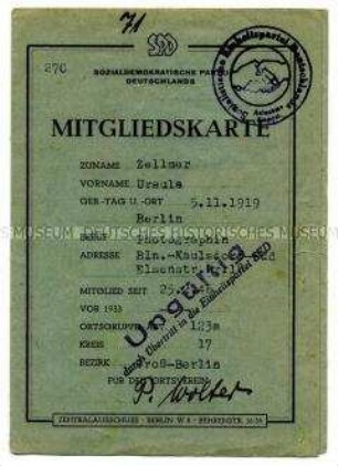 Mitgliedskarte der Sozialdemokratischen Partei Deutschlands