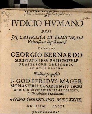 Assertiones philos. de iudicio humano